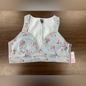 Wild Fable Floral Denim Crop Top Vest XL NWT Side Zip Bustier Bralette